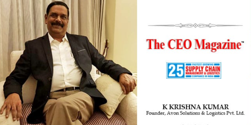 Portrait of Avon Solutions & Logistics Pvt.Ltd Founder Mr K Krishna Kumar sitting on the sofa.